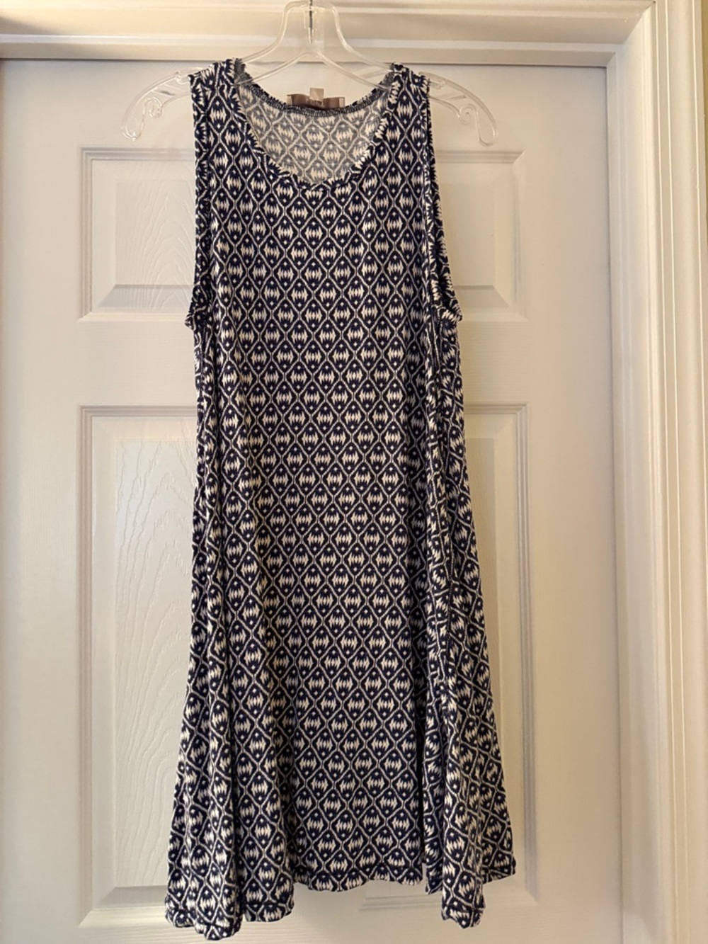 LOFT Navy and White Printed Midi Swing Dress